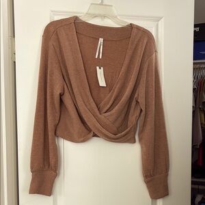 Anthropologie Camel Long Sleeve Wrap Sweater Top